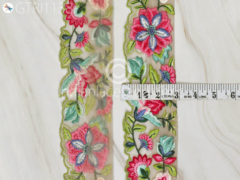 9 Yard Floral 75mm Embroidered Fabric Trim Embroidery Ribbon DIY Crafting Sewing Saree Indian Sari Border Home Decor Beach Bags Table Runner