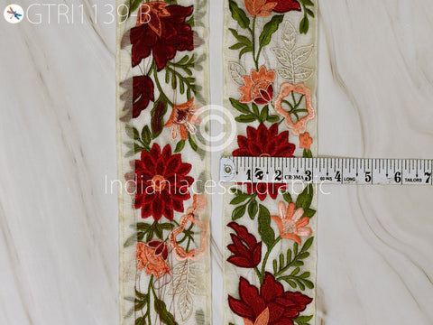 9 Yard Red 8cm Embroidered Fabric Trim Dress Embroidery Ribbon DIY Craft Sewing Saree Indian Sari Border Home Decor Beach Bags Table Runner