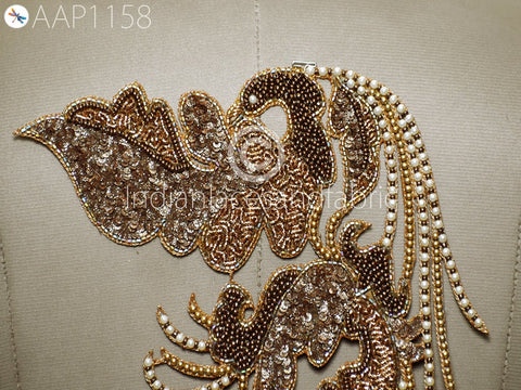 Beaded Patches Gold Applique Decorative Embroidered Indian Sewing Wedding Dresses Costumes Appliques