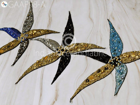 Embroidered Floral Sequin Zardozi Patches Appliques sequins Work Applique Handcrafted Scrap booking beaded Patches Applique for dress, Christmas applique