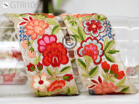 9 Yard Indian Embroidered Fabric 5cm Trim Embellishment Saree Ribbon Sewing Crafting Embroidery Border Wedding Dress Trimmings Cushion Cover