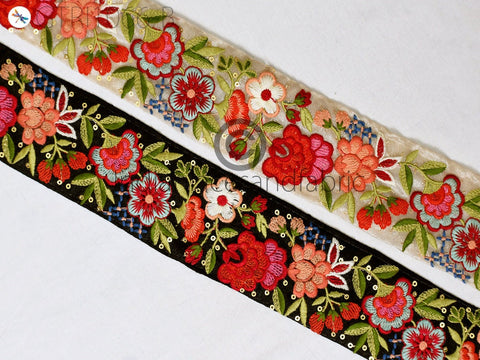 9 Yard Indian Embroidered Fabric 5cm Trim Embellishment Saree Ribbon Sewing Crafting Embroidery Border Wedding Dress Trimmings Cushion Cover