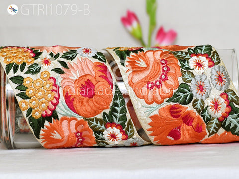 9 Yard Orange Indian Embellishment Embroidered 10cm Trim Cushion Covers Embroidery Saree Ribbon Sewing Crafting Border Wedding Trimmings