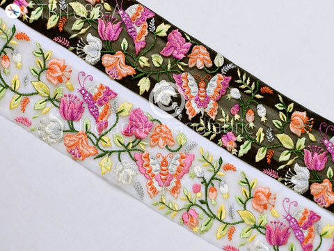 9 Yard Butterfly Embroidered Ribbon Fabric Trim Indian Sari Border Saree Trimming Sewing Cushions Embroidery Crafting Laces Home Decor