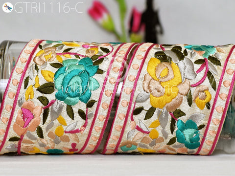 9 Yard Embroidered Fabric 10cm Trim Indian Sari Border Saree Laces Sewing DIY Crafting Decorative Ribbons Trimmings Cushions Beach Bags Hats