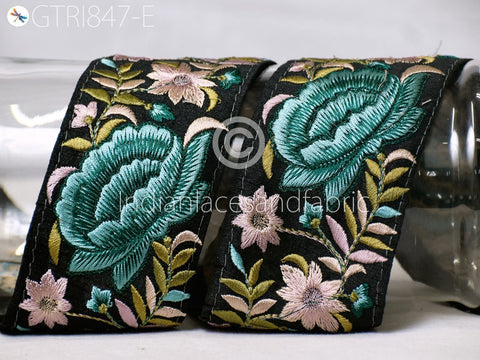 9 Yard Teal Floral 6cm Beach Bags Home Decor Embellishments Drapery Embroidered Fabric Trim Saree Border DIY Crafting Sewing Sari Ribbon