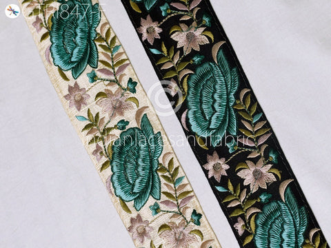 9 Yard Teal Floral 6cm Beach Bags Home Decor Embellishments Drapery Embroidered Fabric Trim Saree Border DIY Crafting Sewing Sari Ribbon