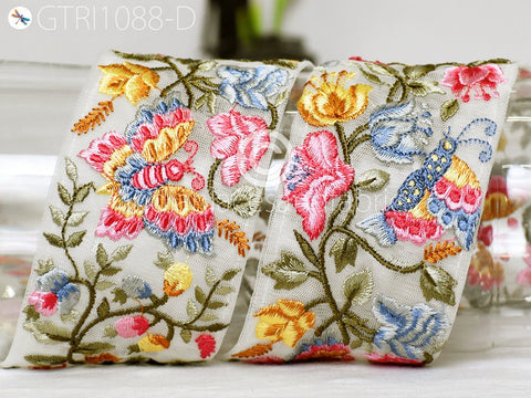 9 Yard Butterfly 75mm Embroidered Ribbon Fabric Trim Indian Decor Sari Border Saree Trim Sewing Cushions Embroidery Crafting Lace Home Decor