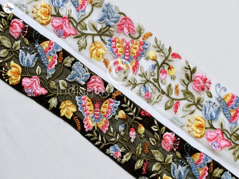 9 Yard Butterfly 75mm Embroidered Ribbon Fabric Trim Indian Decor Sari Border Saree Trim Sewing Cushions Embroidery Crafting Lace Home Decor