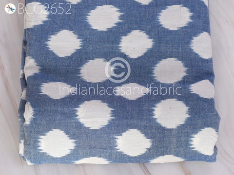Blue Indian Ikat Cotton Fabric by the yard Handwoven Kids Summer Dresses Handloom Home Decor Quilting Crafting Sewing Cushion Covers Drapery