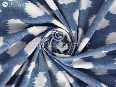 Blue Indian Ikat Cotton Fabric by the yard Handwoven Kids Summer Dresses Handloom Home Decor Quilting Crafting Sewing Cushion Covers Drapery