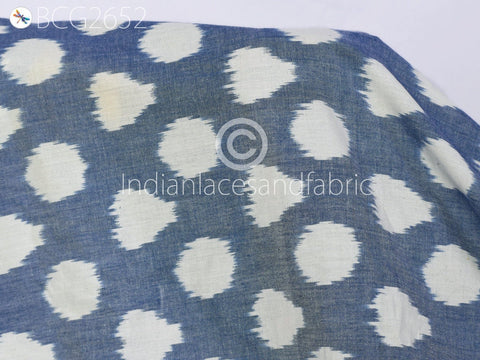 Blue Indian Ikat Cotton Fabric by the yard Handwoven Kids Summer Dresses Handloom Home Decor Quilting Crafting Sewing Cushion Covers Drapery