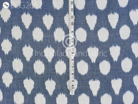 Blue Indian Ikat Cotton Fabric by the yard Handwoven Kids Summer Dresses Handloom Home Decor Quilting Crafting Sewing Cushion Covers Drapery