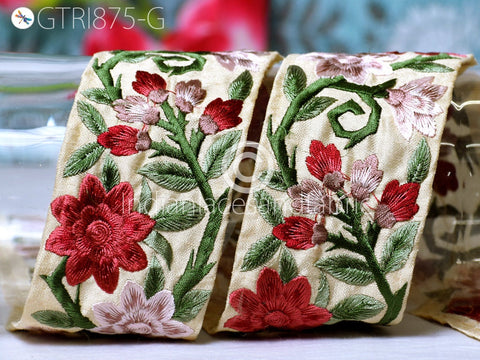 9 Yard Maroon 65 mm Embroidered Fabric Trim Indian Sari Border Crafting Saree Sewing Decorative Beach Bag Hat Cushion Home Decor Trim Ribbon