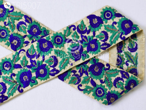 9 Yard Royal Blue 8CM Sewing Indian Floral Crafting Trim Garment Sari Border Decorative Embroidered Saree Ribbon Fashion Costume Trimmings