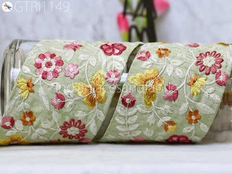 9 Yard Blue Indian 10cm Embellishment Embroidered Trim Cushion Covers Embroidery Saree Ribbon Sewing Crafting Border Wedding Trim Curtain