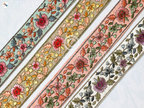 9 Yard Embroidery Fabric 5cm Trim Cushion Cover Embellishment Embroidered Saree Ribbon Sewing Crafting Border Indian Wedding Dress Gown Tape