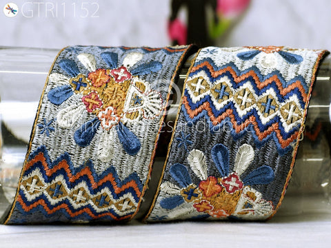 9 Yard Embroidered 7cm Ribbon Fabric Trim Indian Sari Border Saree Trimming Sewing Cushions Embroidery Crafting Laces Home Decor Costumes