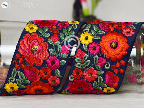 9 Yard Floral 75MM Embroidered Fabric Trim Saree Border DIY Crafting Sewing Ribbon Beach Bags Home Decor Embellishment Decor Tapes Drapery