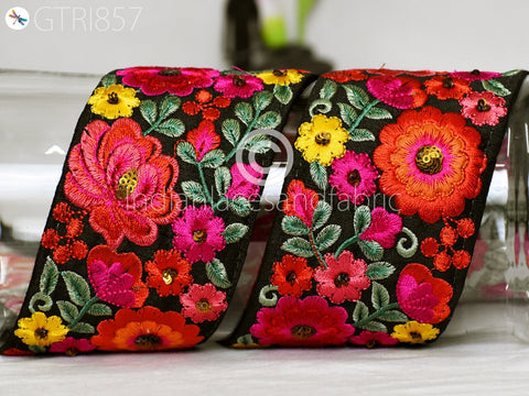 9 Yard Floral 75MM Embroidered Fabric Trim Saree Border DIY Crafting Sewing Ribbon Beach Bags Home Decor Embellishment Decor Tapes Drapery