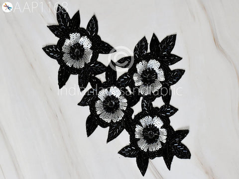 Indian Black Beaded Appliques Patch Sewing Accessories Dresses Applique DIY Craftings Handcrafted Appliques Scrapbooking Appliques