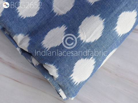 Blue Indian Ikat Cotton Fabric by the yard Handwoven Kids Summer Dresses Handloom Home Decor Quilting Crafting Sewing Cushion Covers Drapery