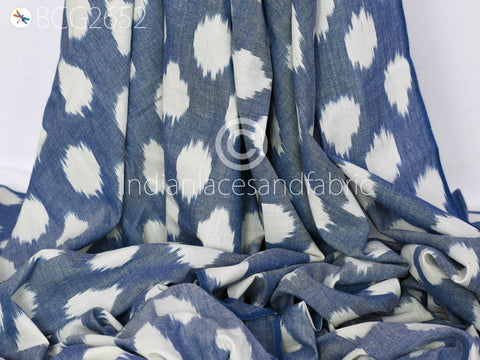 Blue Indian Ikat Cotton Fabric by the yard Handwoven Kids Summer Dresses Handloom Home Decor Quilting Crafting Sewing Cushion Covers Drapery