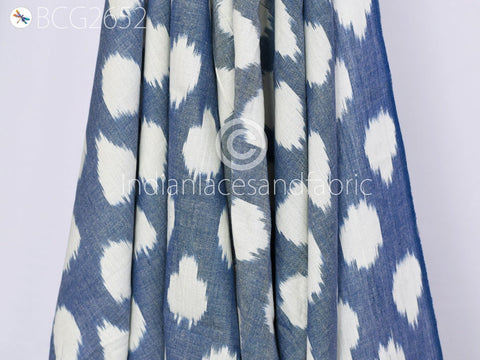 Blue Indian Ikat Cotton Fabric by the yard Handwoven Kids Summer Dresses Handloom Home Decor Quilting Crafting Sewing Cushion Covers Drapery