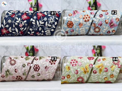 9 Yard Blue Indian 10cm Embellishment Embroidered Trim Cushion Covers Embroidery Saree Ribbon Sewing Crafting Border Wedding Trim Curtain