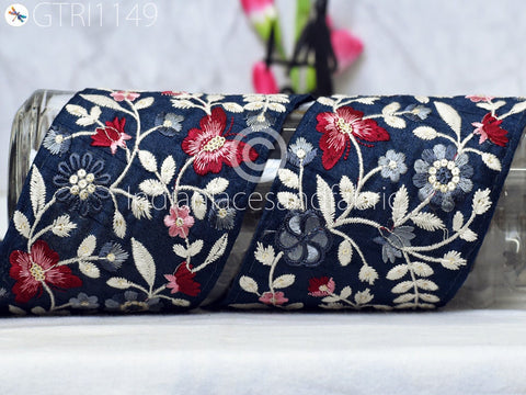 9 Yard Blue Indian 10cm Embellishment Embroidered Trim Cushion Covers Embroidery Saree Ribbon Sewing Crafting Border Wedding Trim Curtain