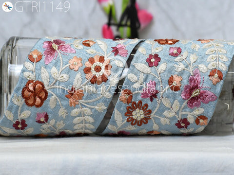 9 Yard Blue Indian 10cm Embellishment Embroidered Trim Cushion Covers Embroidery Saree Ribbon Sewing Crafting Border Wedding Trim Curtain