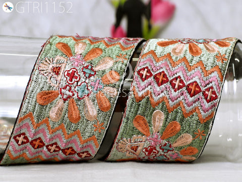 9 Yard Embroidered 7cm Ribbon Fabric Trim Indian Sari Border Saree Trimming Sewing Cushions Embroidery Crafting Laces Home Decor Costumes