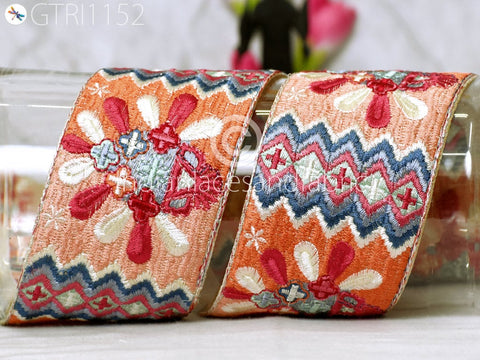 9 Yard Embroidered 7cm Ribbon Fabric Trim Indian Sari Border Saree Trimming Sewing Cushions Embroidery Crafting Laces Home Decor Costumes