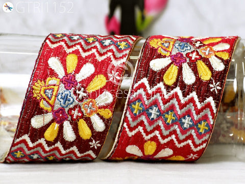 9 Yard Embroidered 7cm Ribbon Fabric Trim Indian Sari Border Saree Trimming Sewing Cushions Embroidery Crafting Laces Home Decor Costumes