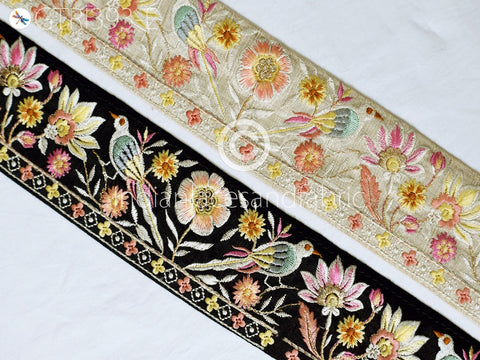 9 Yard Indian 7CM Embroidered Ribbon Bird Fabric Trim Sari Border Saree Trimming Sewing Dress Cushions Embroidery Crafting Laces Home Decor