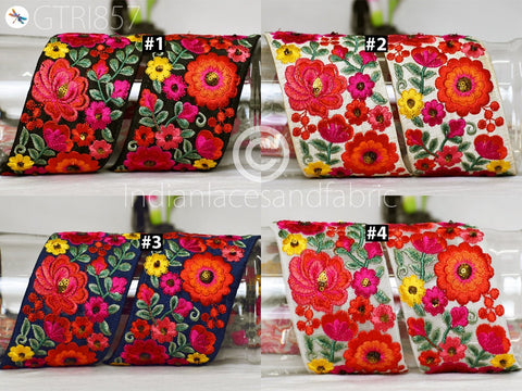 9 Yard Floral 75MM Embroidered Fabric Trim Saree Border DIY Crafting Sewing Ribbon Beach Bags Home Decor Embellishment Decor Tapes Drapery