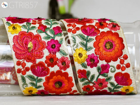 9 Yard Floral 75MM Embroidered Fabric Trim Saree Border DIY Crafting Sewing Ribbon Beach Bags Home Decor Embellishment Decor Tapes Drapery