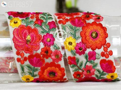 9 Yard Floral 75MM Embroidered Fabric Trim Saree Border DIY Crafting Sewing Ribbon Beach Bags Home Decor Embellishment Decor Tapes Drapery
