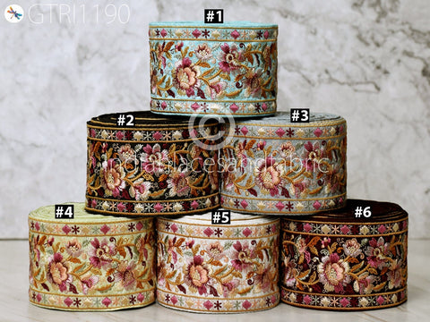 9 Yard Embroidered 75MM Fabric Trim Decorative Embroidery Saree Ribbon Embellishments DIY Crafting Sewing Indian Sari Border Home Decor Bags