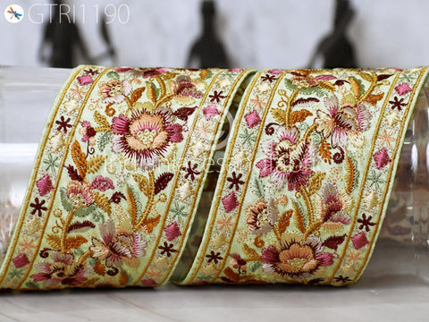 9 Yard Embroidered 75MM Fabric Trim Decorative Embroidery Saree Ribbon Embellishments DIY Crafting Sewing Indian Sari Border Home Decor Bags