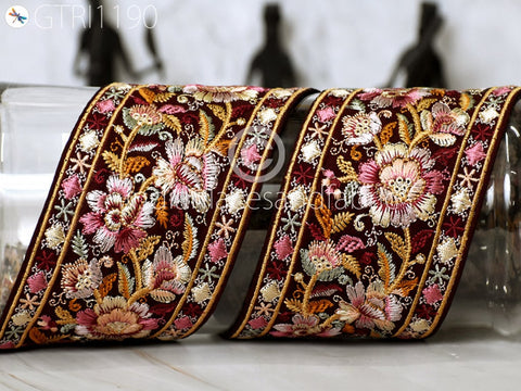 9 Yard Embroidered 75MM Fabric Trim Decorative Embroidery Saree Ribbon Embellishments DIY Crafting Sewing Indian Sari Border Home Decor Bags