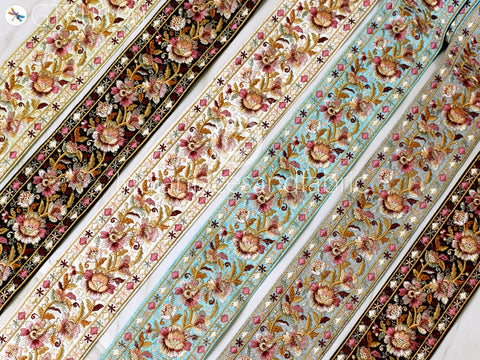 9 Yard Embroidered 75MM Fabric Trim Decorative Embroidery Saree Ribbon Embellishments DIY Crafting Sewing Indian Sari Border Home Decor Bags