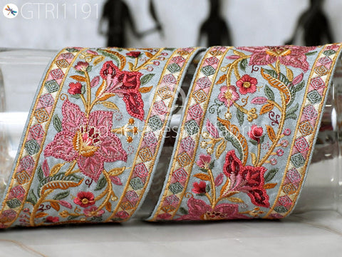 9 Yard Embroidered 75mm Fabric Trim Decorative Embroidery Saree Ribbon Embellishments DIY Crafting Sewing Indian Sari Border Home Decor Bags