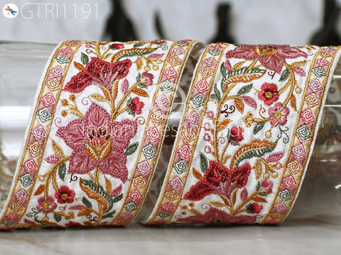 3 Yard Embroidered 75mm Fabric Trim Decorative Embroidery Saree Ribbon Embellishments DIY Crafting Sewing Indian Sari Border Home Decor Bags