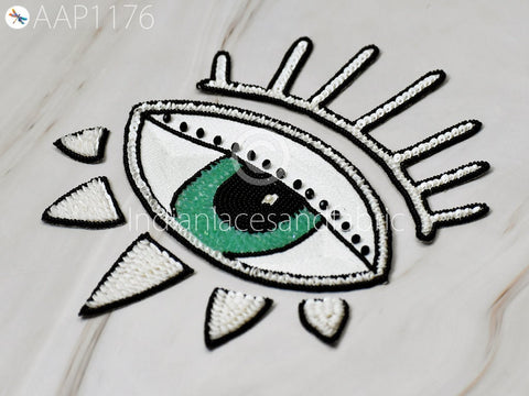 Sequine Patches Evil Eyes Appliques, Handcrafted Beaded Embroidered Appliques Sew on Denim Jackets Shirts Patches