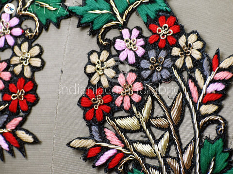 Embroridery Front Neckline Applique, Beaded Patches, Skull Handcrafted Embroidered Sew on Denim Jackets Shirts Patches