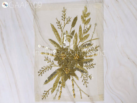 Floral Thread Gold Applique, Zardozi Patches , Silver Rhinestone Appliques, christmas applique, Applique for dress