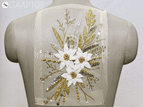 Beaded Floral Sequin Appliques Handmade Dresses Patches Appliques Thread Embroidered Applique Decorative Sewing Indian Patch