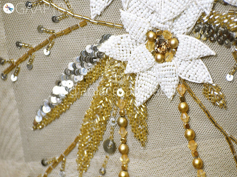 Floral Thread Gold Applique, Zardozi Patches , Silver Rhinestone Appliques, christmas applique, Applique for dress, Headband Applique, applique designs, Handcrafted Appliques