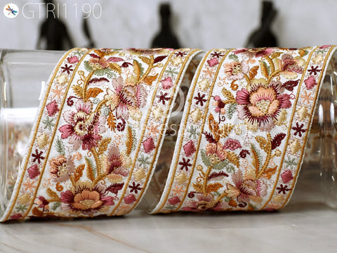 9 Yard Embroidered 75MM Fabric Trim Decorative Embroidery Saree Ribbon Embellishments DIY Crafting Sewing Indian Sari Border Home Decor Bags